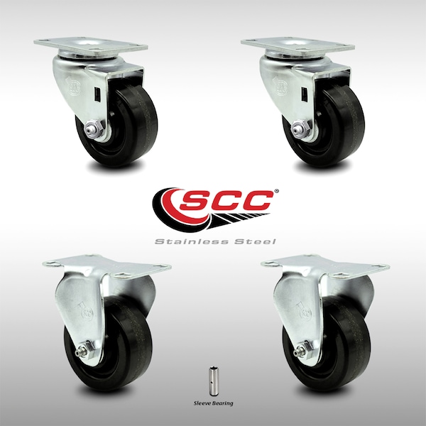 3 Inch SS Phenolic Swivel Top Plate Caster Set with 2 Rigid
